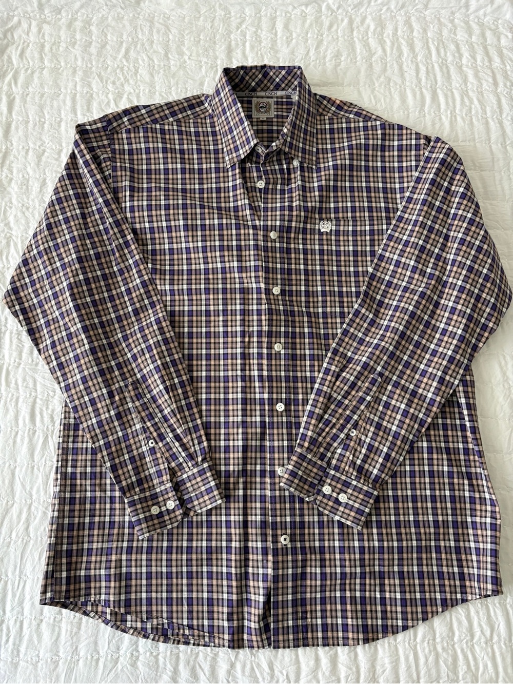 Cinch Men's Plaid Button-Down Shirt - Purple & tan